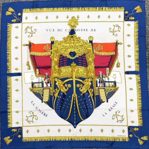 Hermes Accessories - 100%Authentic Hermes Carré90 VUE DU CARROSSE DE LA GALERE LA REALE SilkScarf